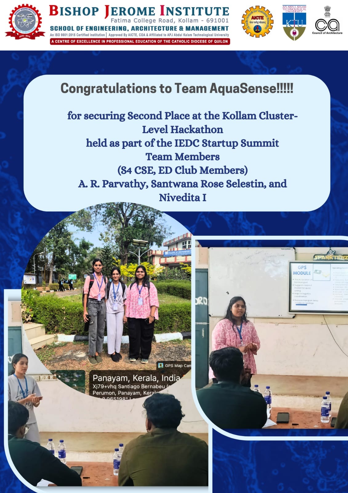 Victory at the Kollam Cluster Level Hackathon: Celebrating Our Innovators!